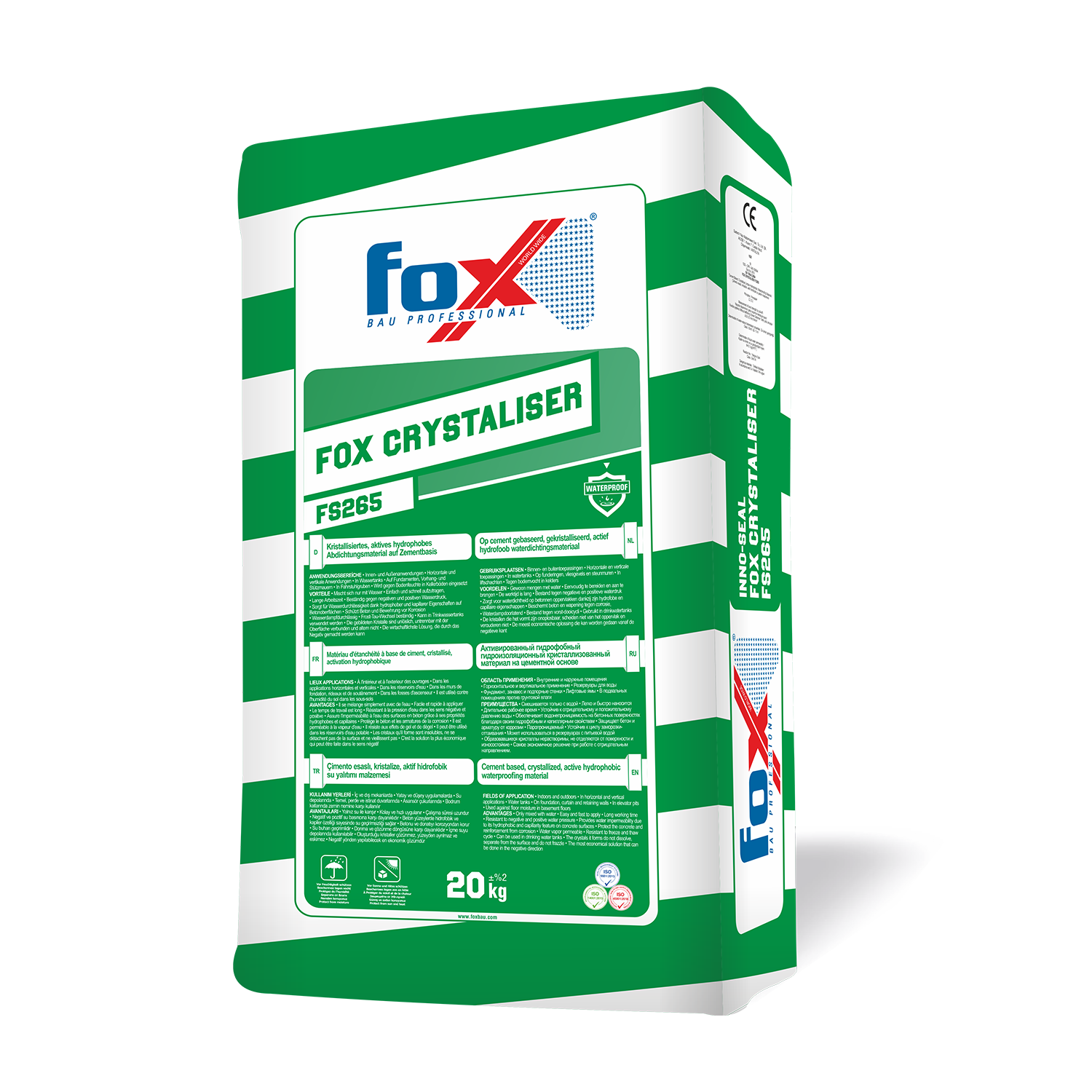 მაკრისტალიზირებელი ჰიდროიზოლაცია FOX CRYSTALISER FS265 20kg — თხევადი ჰიდროიზოლაცია
